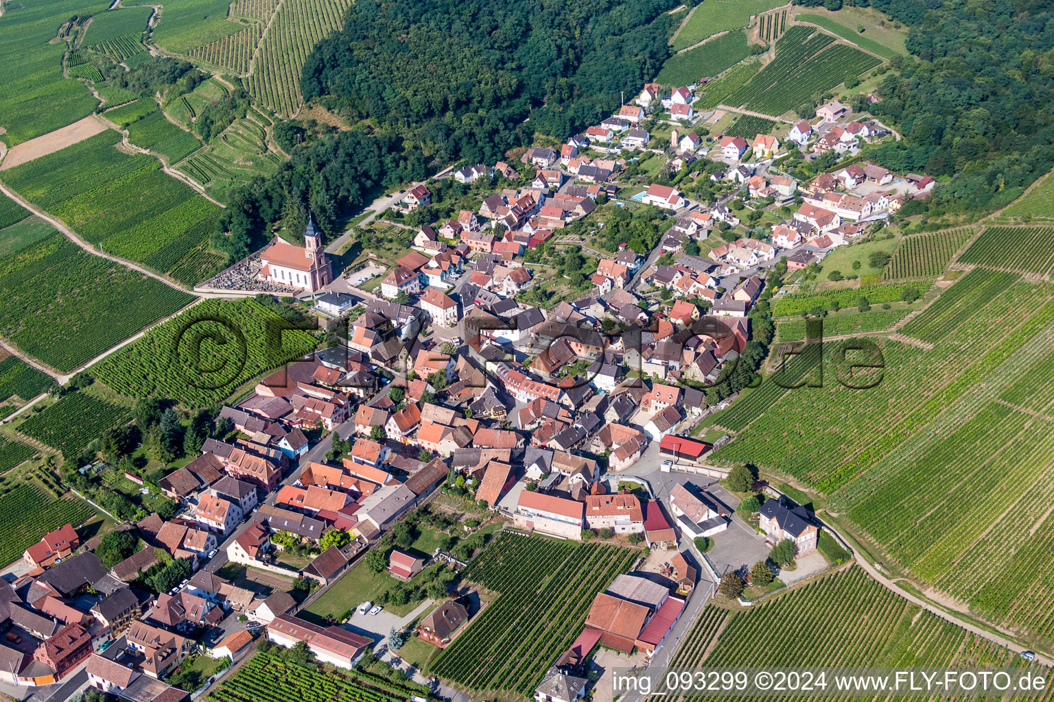 Vue aérienne de Champs agricoles et surfaces utilisables à Orschwiller dans le département Bas Rhin, France