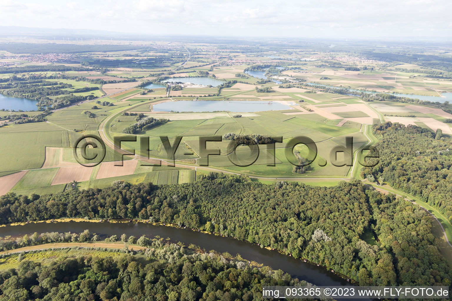 Vue aérienne de Prairies rhénanes, polders à Jockgrim dans le département Rhénanie-Palatinat, Allemagne