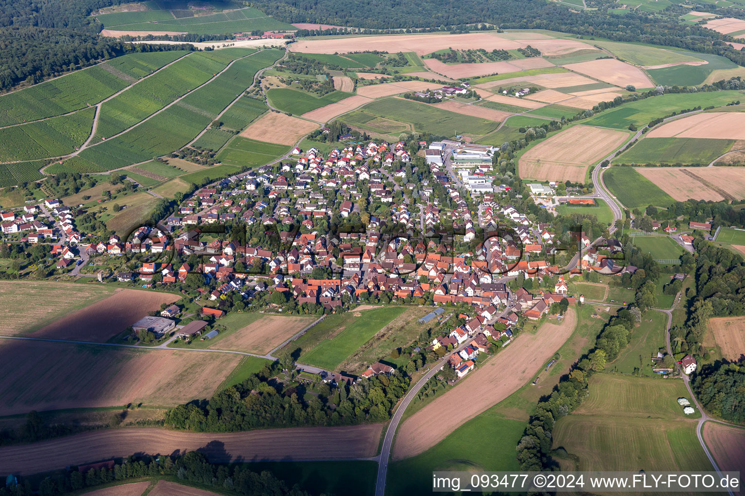 Vue aérienne de Champs agricoles et surfaces utilisables à le quartier Gündelbach in Vaihingen an der Enz dans le département Bade-Wurtemberg, Allemagne