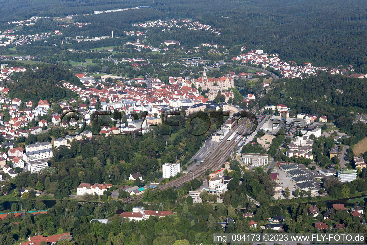 Vue aérienne de Sigmaringen dans le département Bade-Wurtemberg, Allemagne