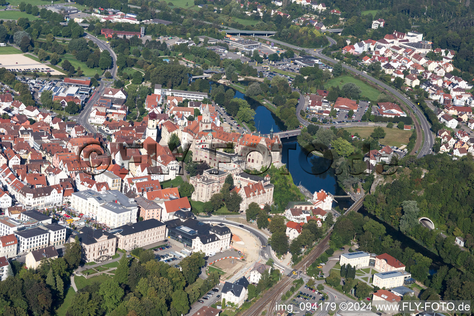 Vue oblique de Sigmaringen dans le département Bade-Wurtemberg, Allemagne