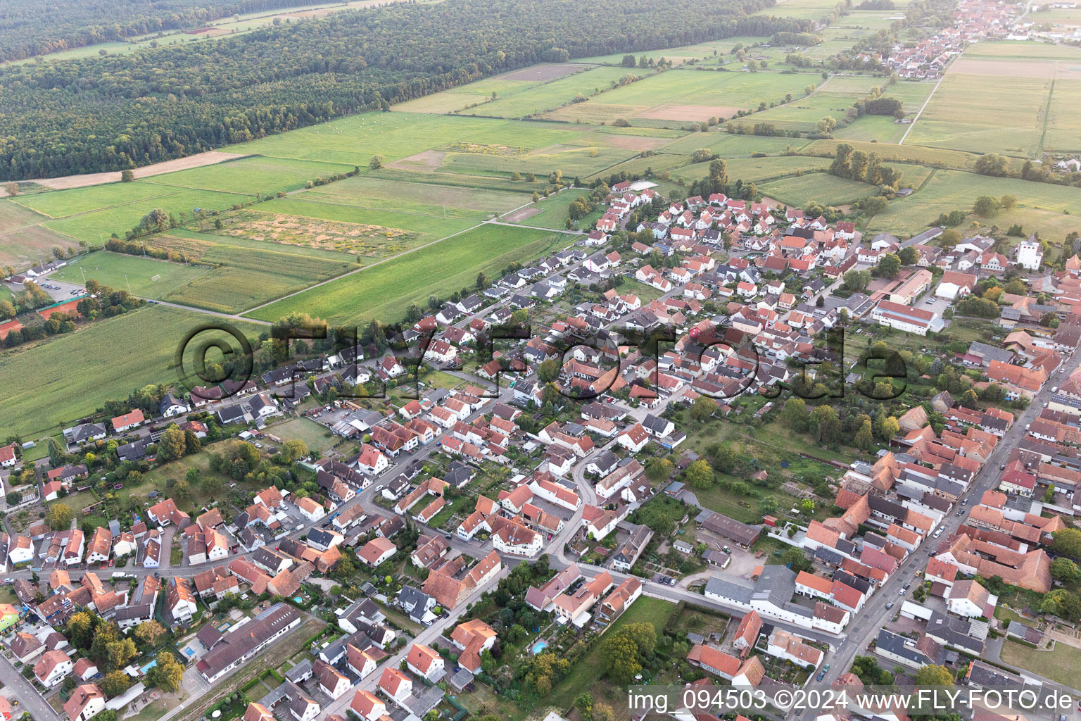 Vue aérienne de Minfeld dans le département Rhénanie-Palatinat, Allemagne