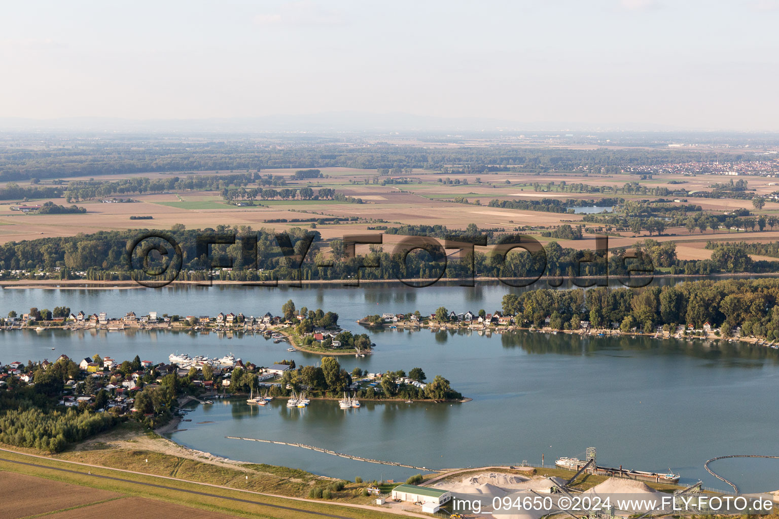 Vue oblique de Zone de maisons de week-end Eicher See à Hamm Am Rhein à Eich dans le département Rhénanie-Palatinat, Allemagne