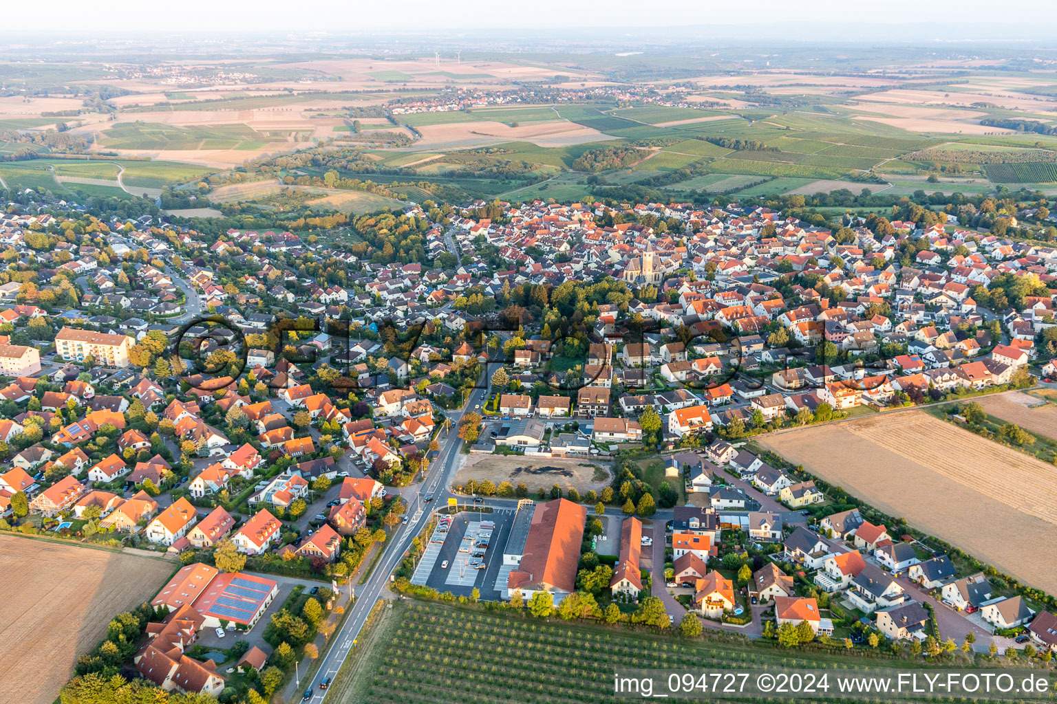 Vue aérienne de Champs agricoles et surfaces utilisables à Zornheim dans le département Rhénanie-Palatinat, Allemagne
