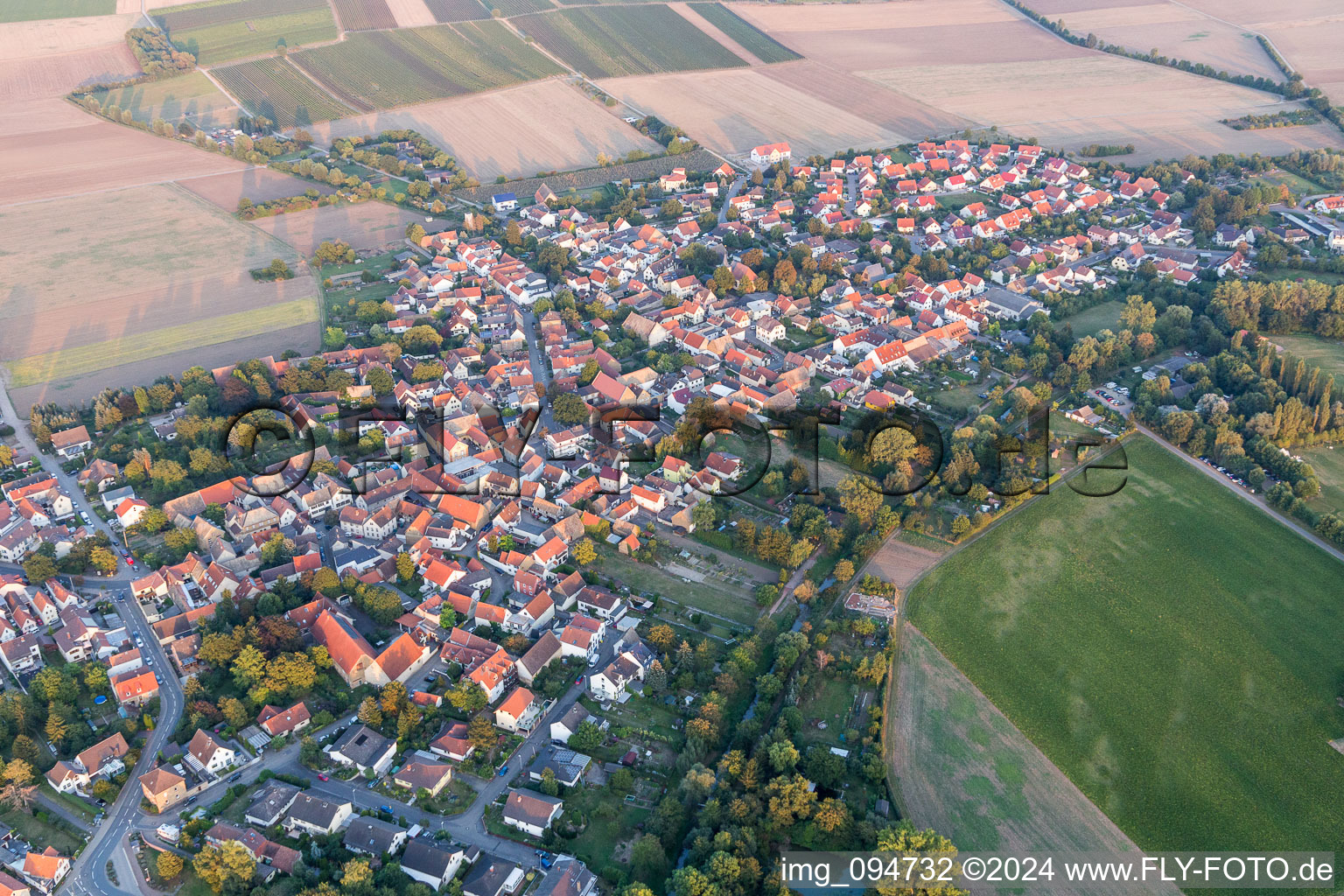 Vue aérienne de Vue des rues et des maisons des quartiers résidentiels à Hahnheim dans le département Rhénanie-Palatinat, Allemagne