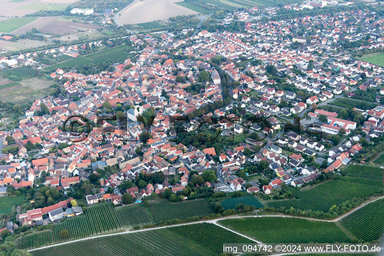 Vue d'oiseau de Guntersblum dans le département Rhénanie-Palatinat, Allemagne