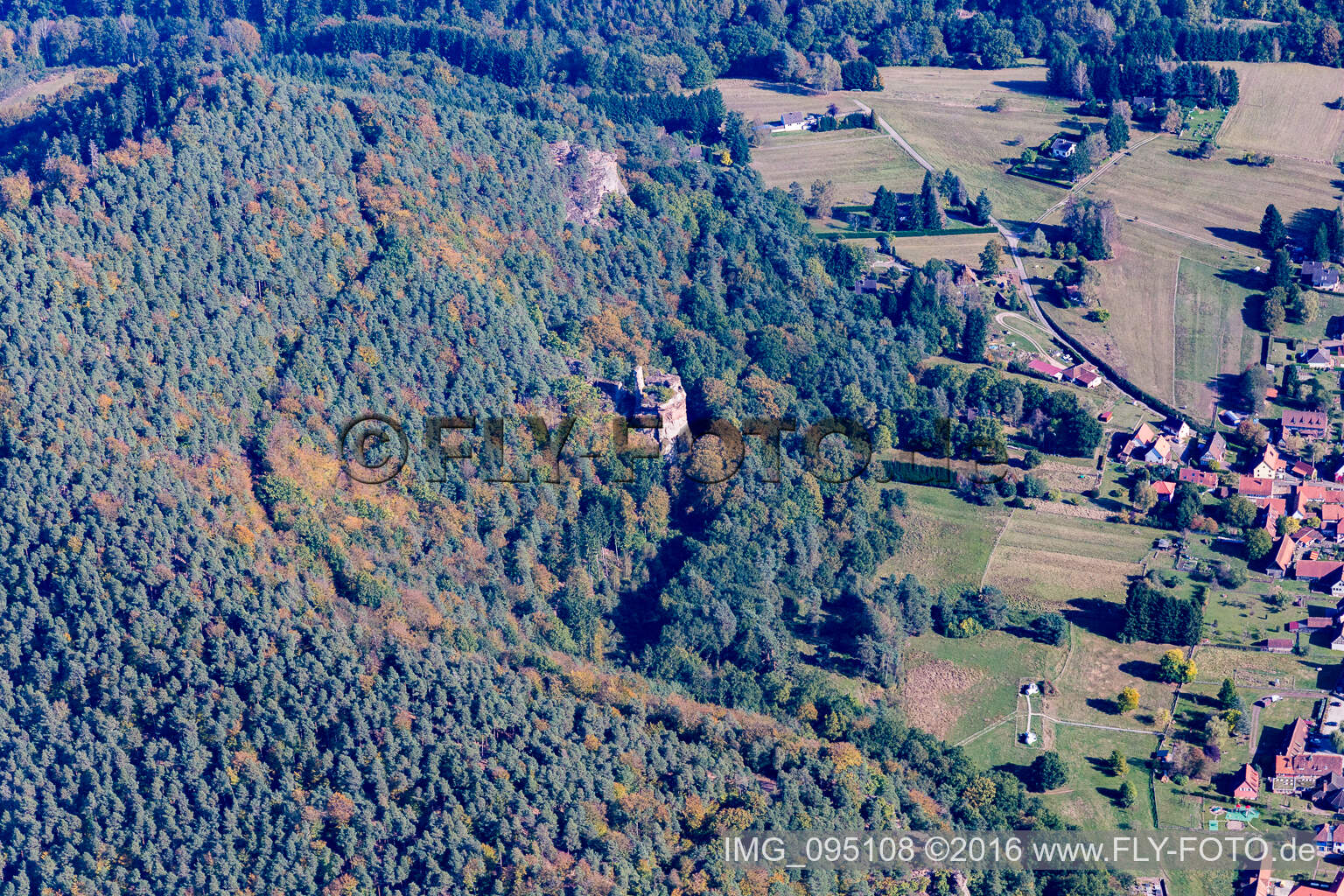 Vue aérienne de Château Petit Arnsberg à Obersteinbach dans le département Bas Rhin, France