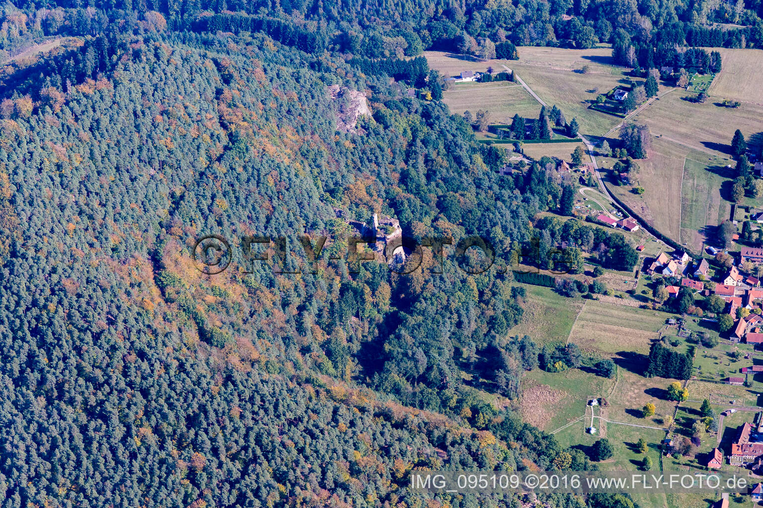 Vue aérienne de Château Petit Arnsberg à Obersteinbach dans le département Bas Rhin, France