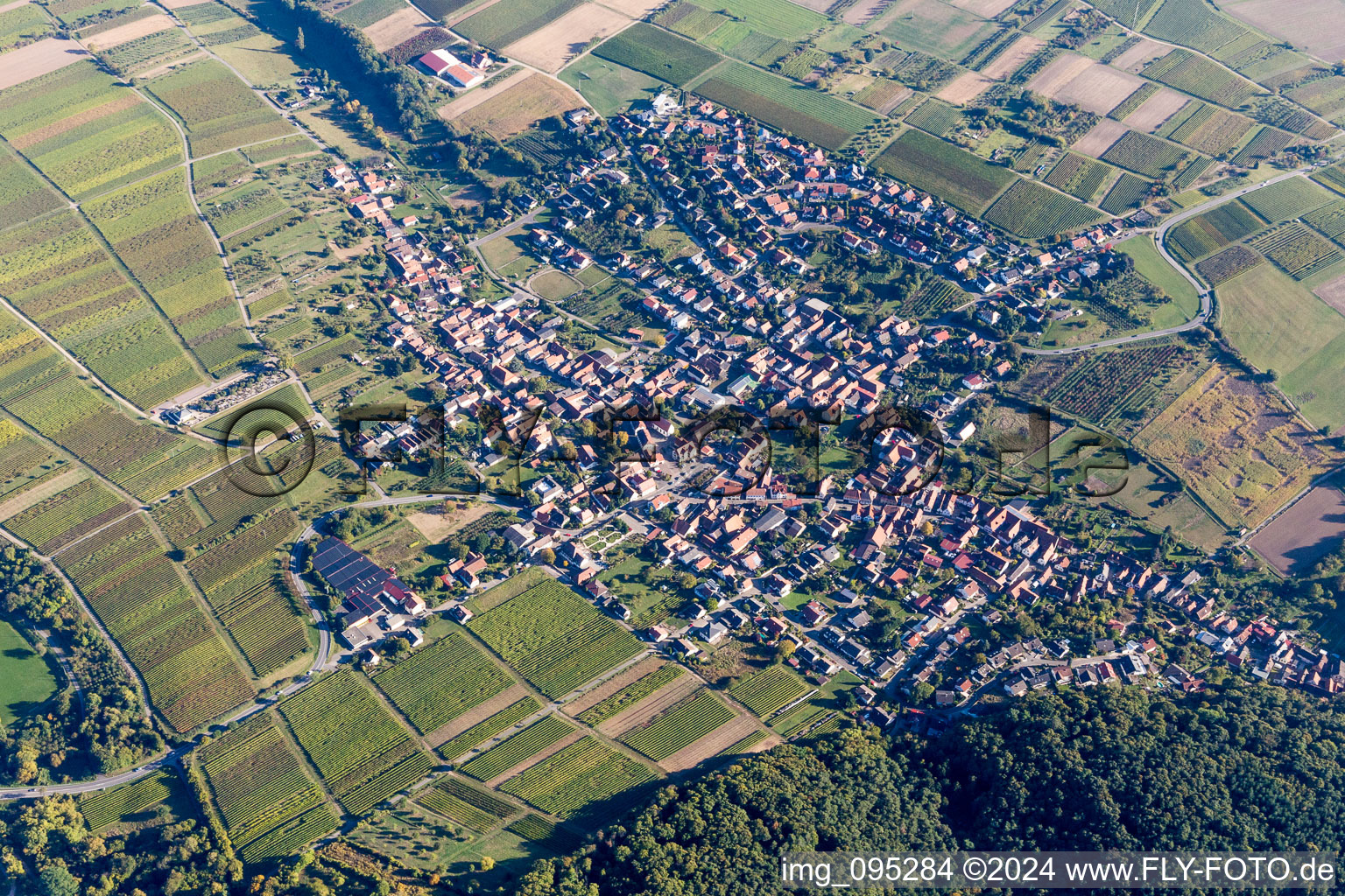 Vue aérienne de Vue des rues et des maisons des quartiers résidentiels à Oberotterbach dans le département Rhénanie-Palatinat, Allemagne