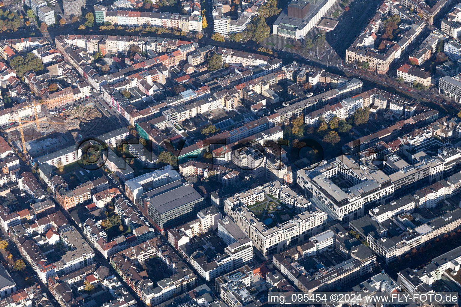 Vue aérienne de Ville de places dans le fer à cheval du Ring à le quartier Innenstadt in Mannheim dans le département Bade-Wurtemberg, Allemagne