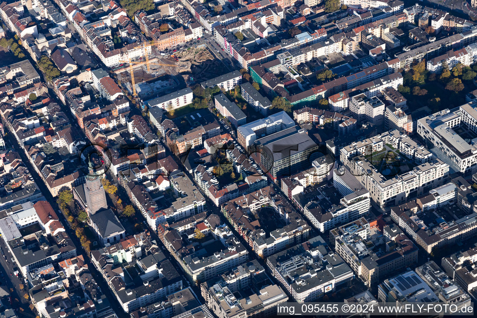 Photographie aérienne de Ville de places dans le fer à cheval du Ring à le quartier Innenstadt in Mannheim dans le département Bade-Wurtemberg, Allemagne