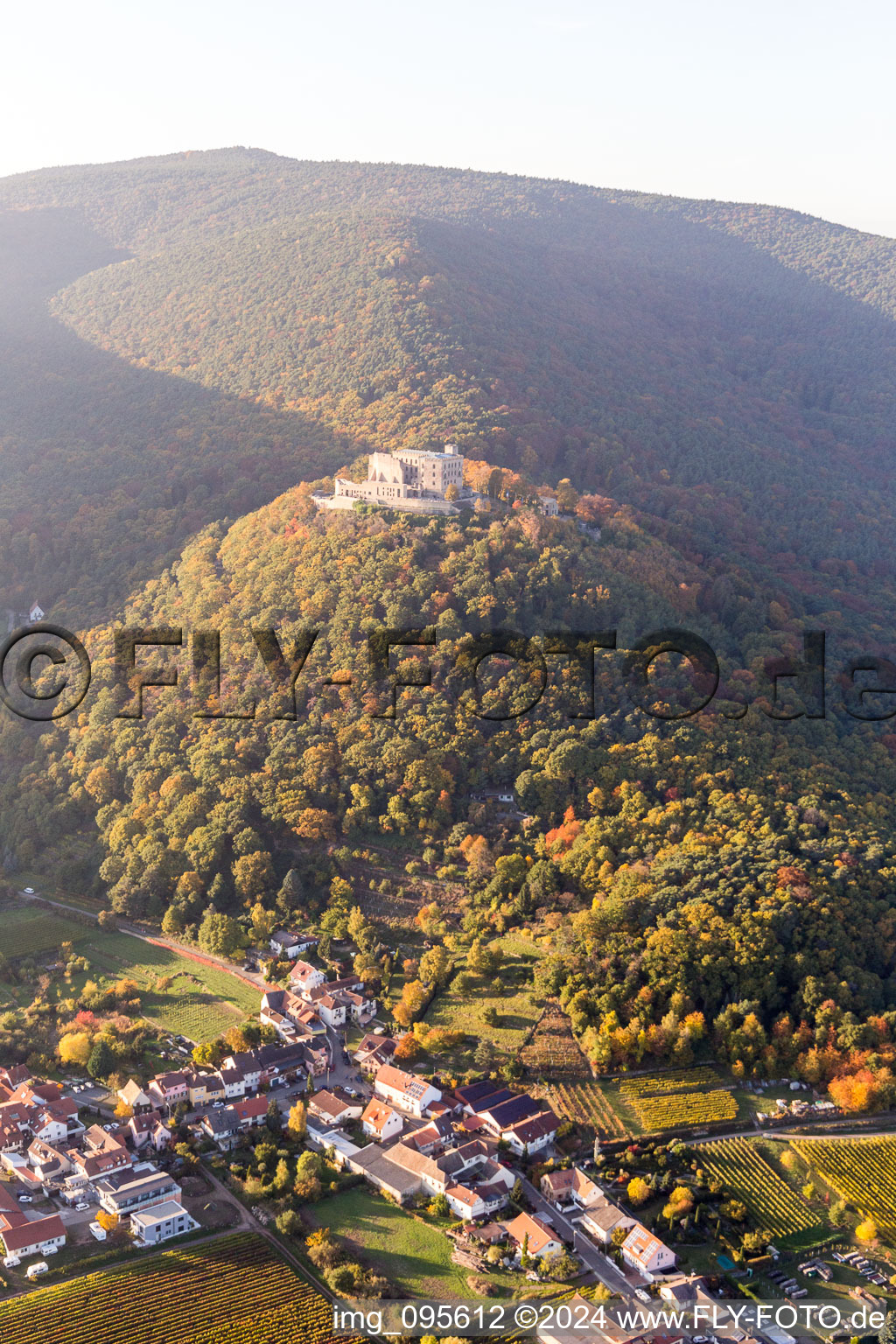 Vue aérienne de Complexe du château du Hambacher Schloss dans le quartier de Hambach. Berceau de la démocratie allemande à le quartier Diedesfeld in Neustadt an der Weinstraße dans le département Rhénanie-Palatinat, Allemagne