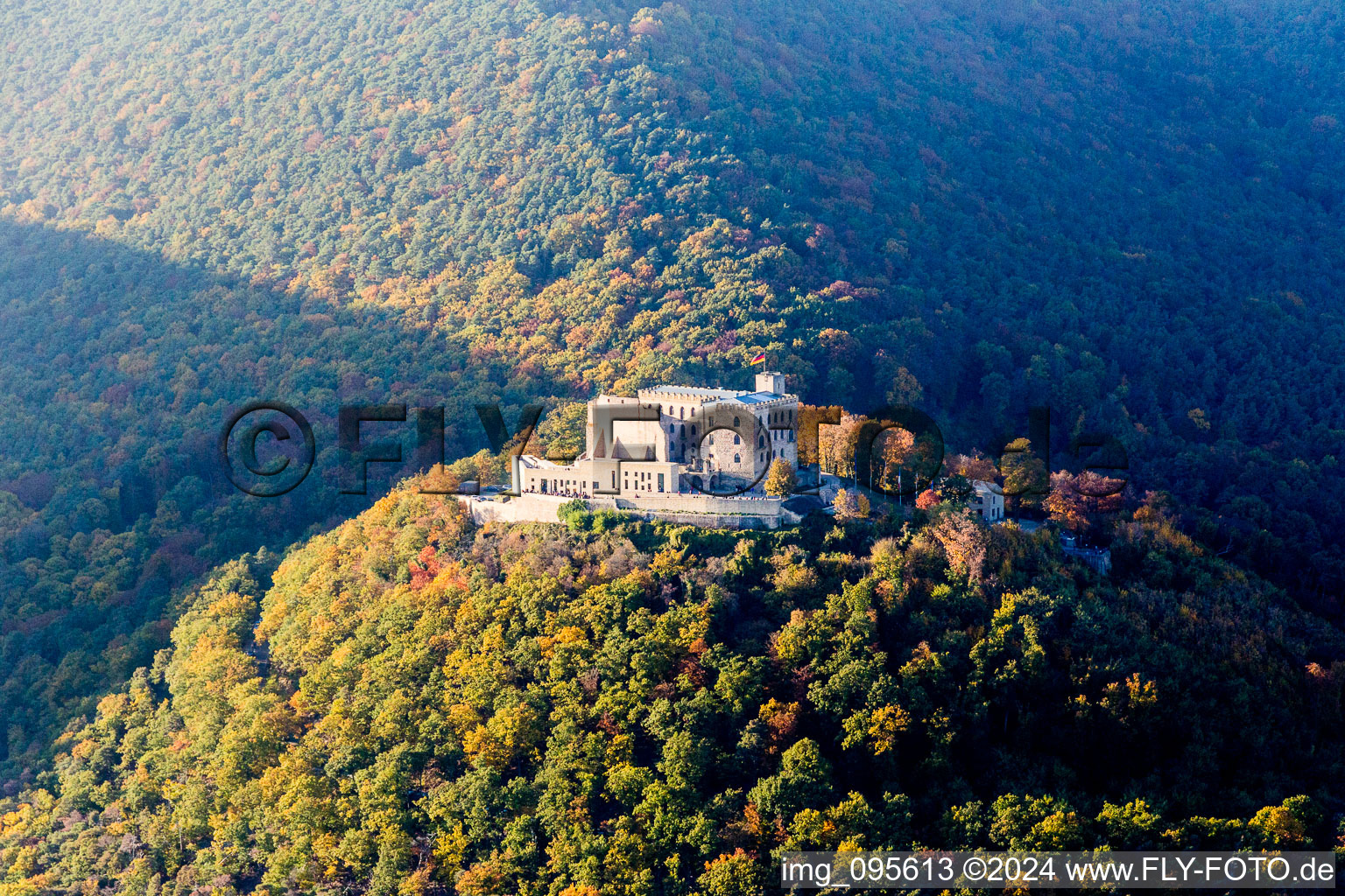 Photographie aérienne de Complexe du château du Hambacher Schloss dans le quartier de Hambach. Berceau de la démocratie allemande à le quartier Diedesfeld in Neustadt an der Weinstraße dans le département Rhénanie-Palatinat, Allemagne