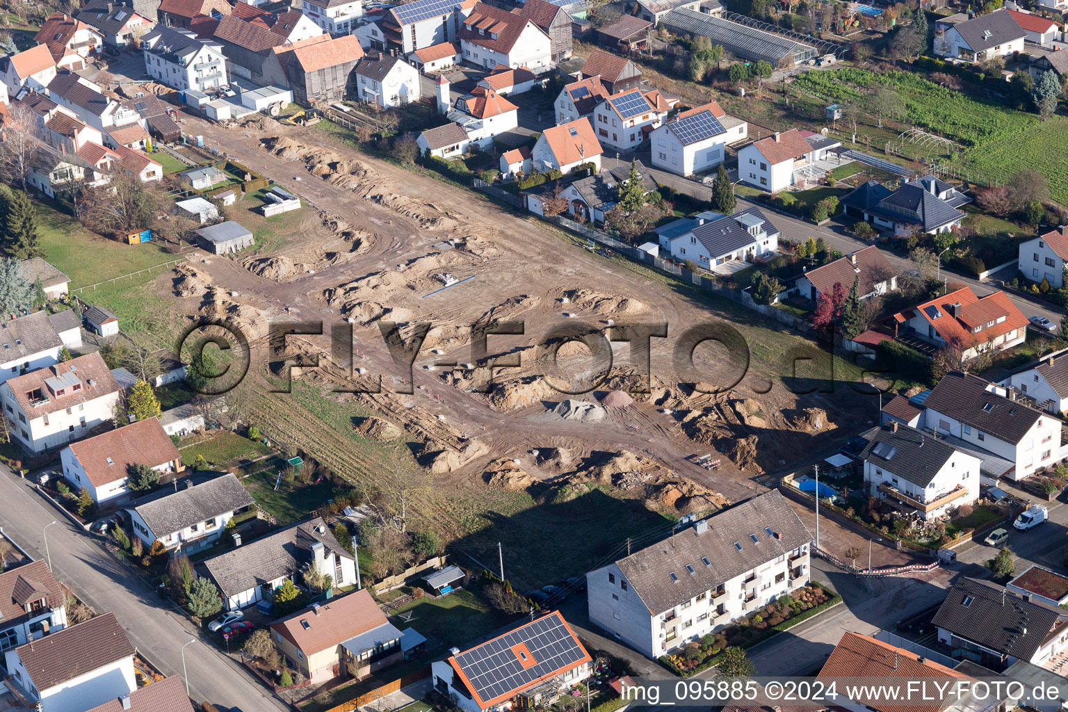 Vue aérienne de Chantier pour la construction d'un nouveau quartier résidentiel à Herxheim près de Landau (Palatinat) à le quartier Hayna in Herxheim bei Landau/Pfalz dans le département Rhénanie-Palatinat, Allemagne