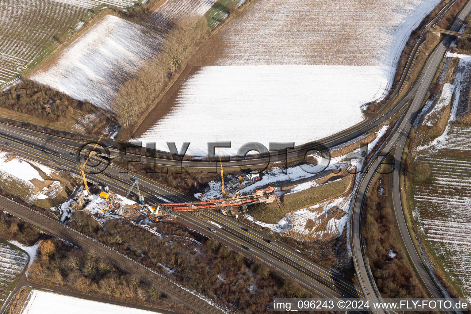 Photographie aérienne de Chantier du nouveau pont de la sortie A65 Landau Nord à le quartier Dammheim in Landau in der Pfalz dans le département Rhénanie-Palatinat, Allemagne