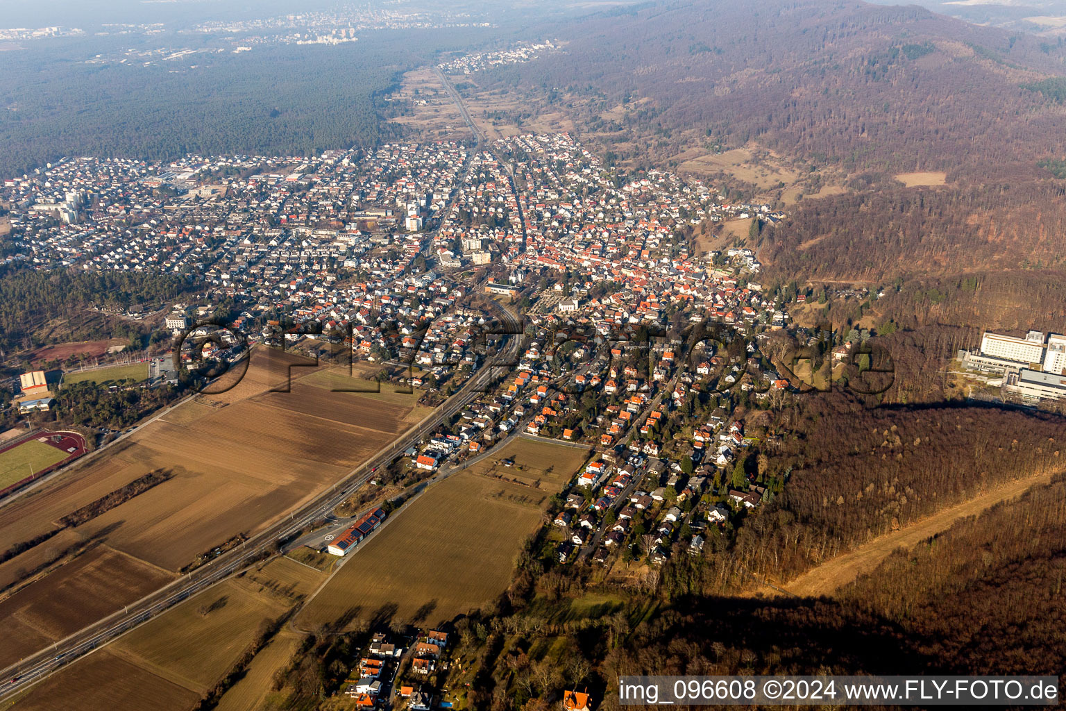 Quartier Jugenheim an der Bergstrasse in Seeheim-Jugenheim dans le département Hesse, Allemagne d'en haut