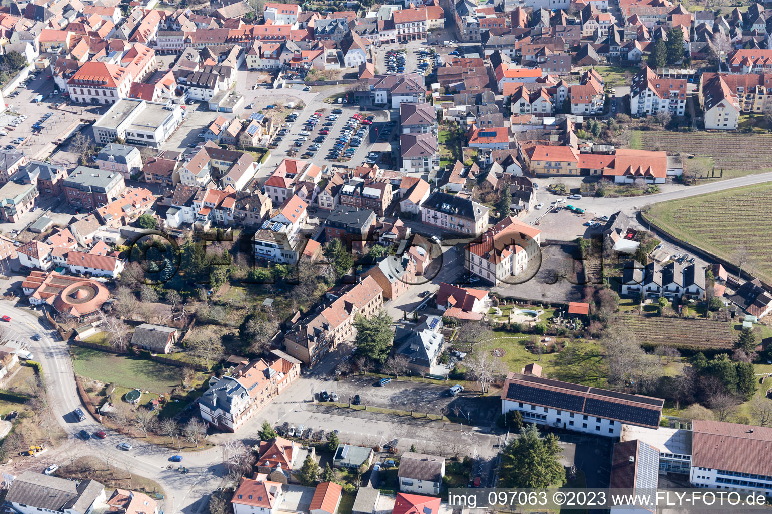 Vue d'oiseau de Edenkoben dans le département Rhénanie-Palatinat, Allemagne