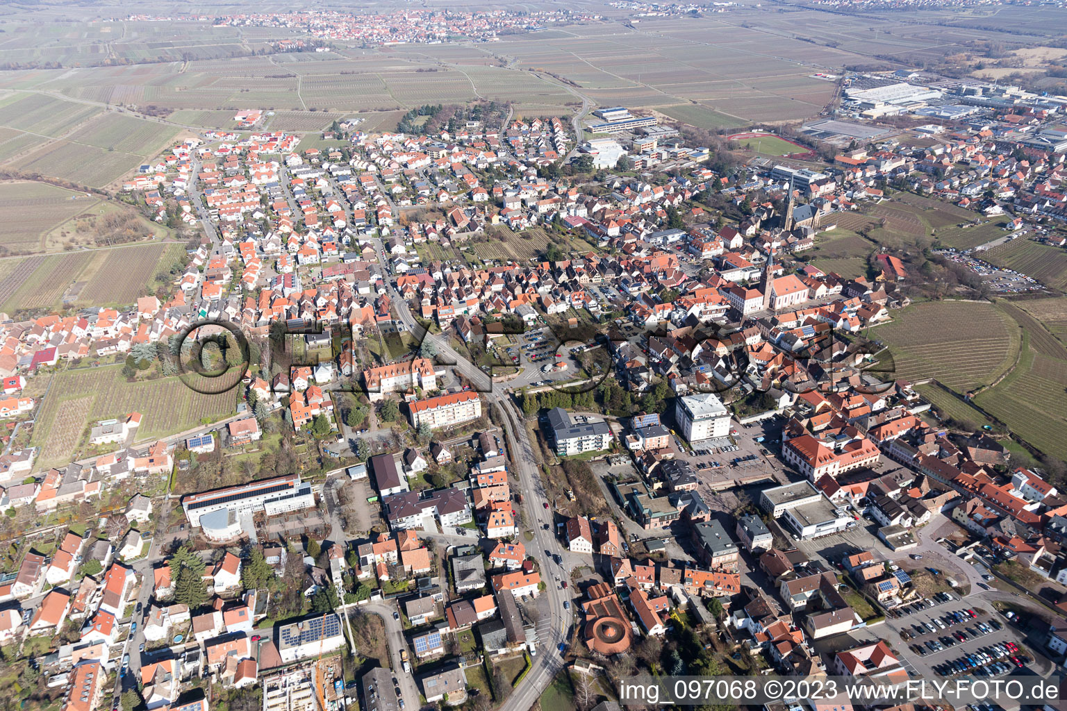 Edenkoben dans le département Rhénanie-Palatinat, Allemagne du point de vue du drone