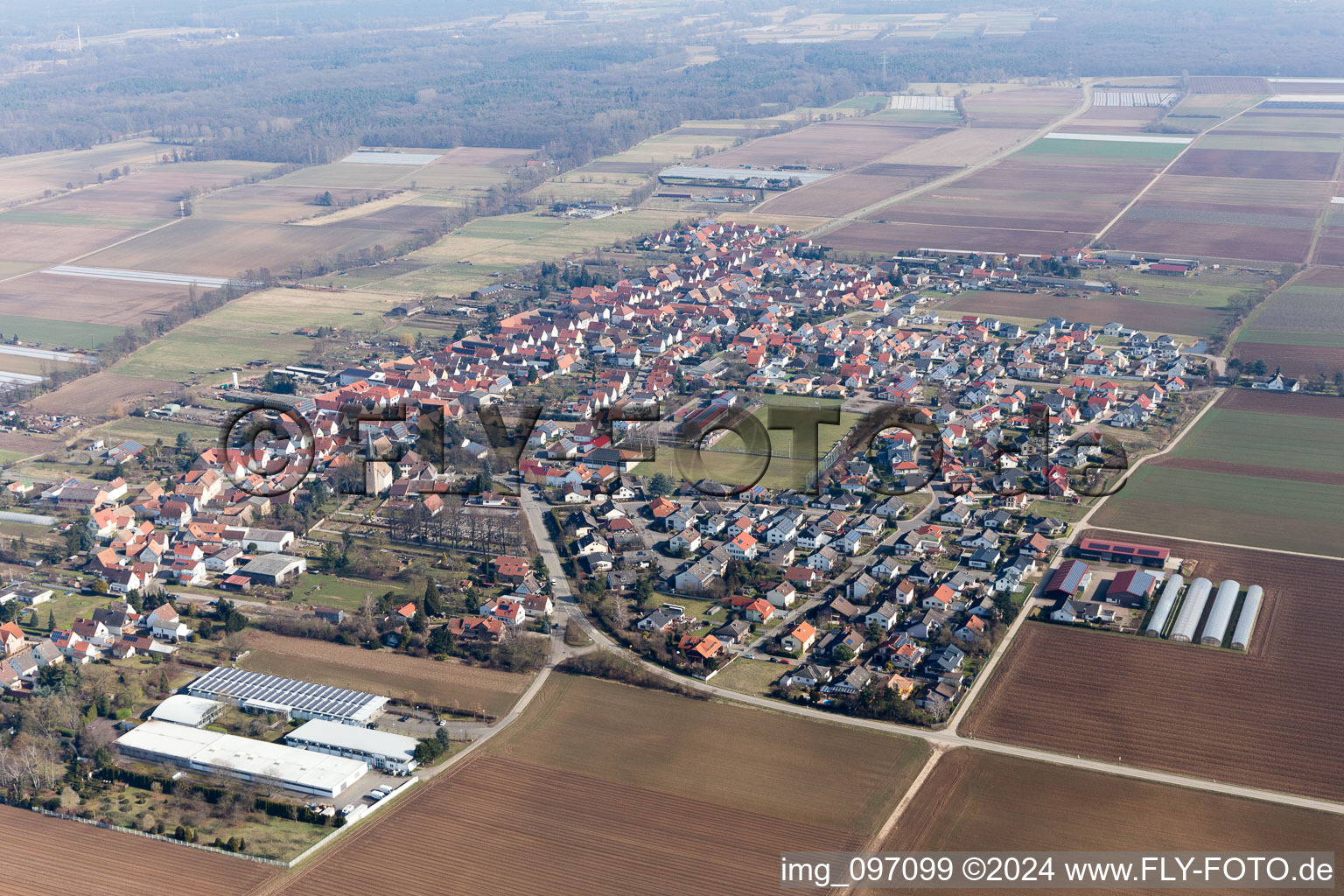 Vue aérienne de Gommersheim dans le département Rhénanie-Palatinat, Allemagne