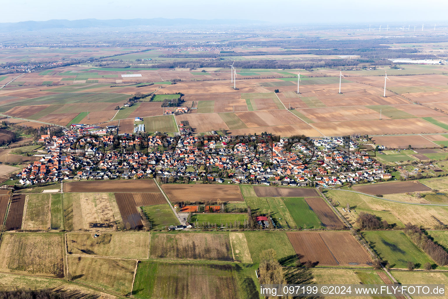 Minfeld dans le département Rhénanie-Palatinat, Allemagne du point de vue du drone