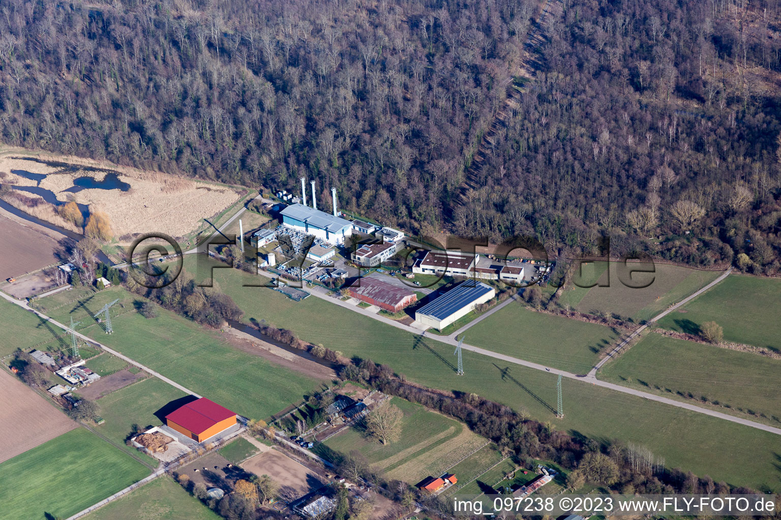 Vue aérienne de Terranets bw GmbH à le quartier Blankenloch in Stutensee dans le département Bade-Wurtemberg, Allemagne