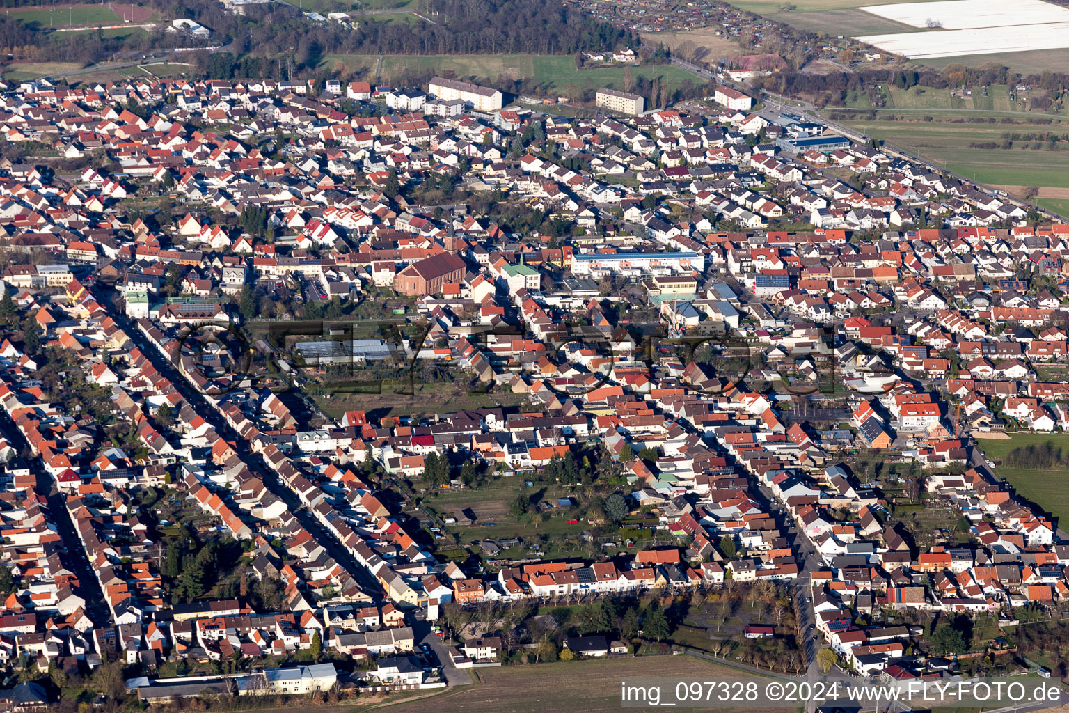 Vue aérienne de Du sud-ouest à le quartier Wiesental in Waghäusel dans le département Bade-Wurtemberg, Allemagne