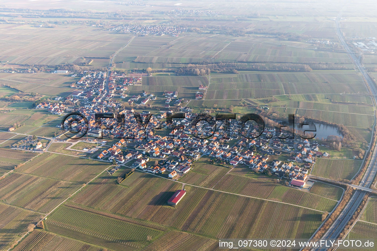 Vue aérienne de Kirrweiler dans le département Rhénanie-Palatinat, Allemagne