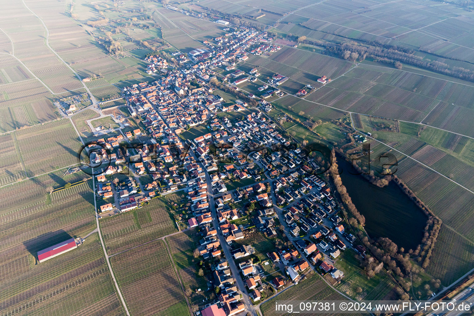 Photographie aérienne de Kirrweiler dans le département Rhénanie-Palatinat, Allemagne