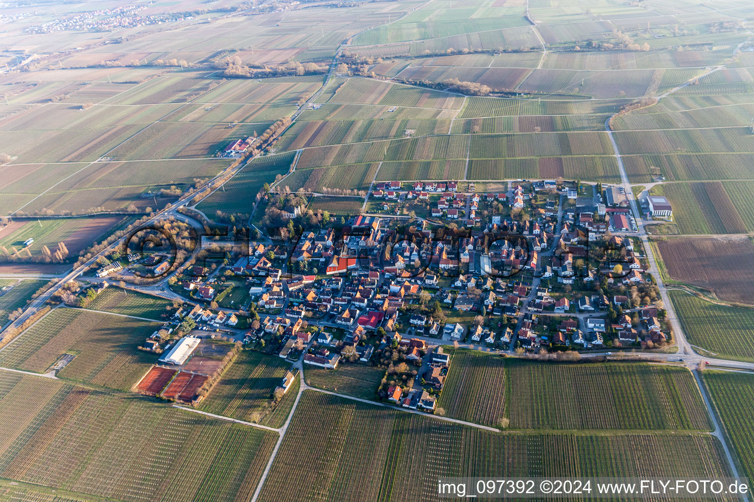 Vue aérienne de Champs agricoles et surfaces utilisables à Walsheim dans le département Rhénanie-Palatinat, Allemagne