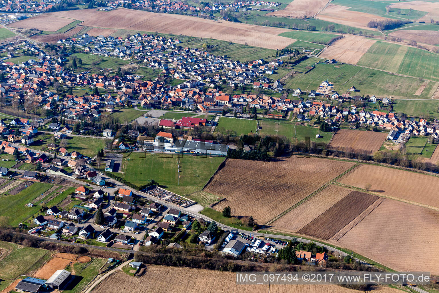 Vue aérienne de Val de Moder dans le département Bas Rhin, France