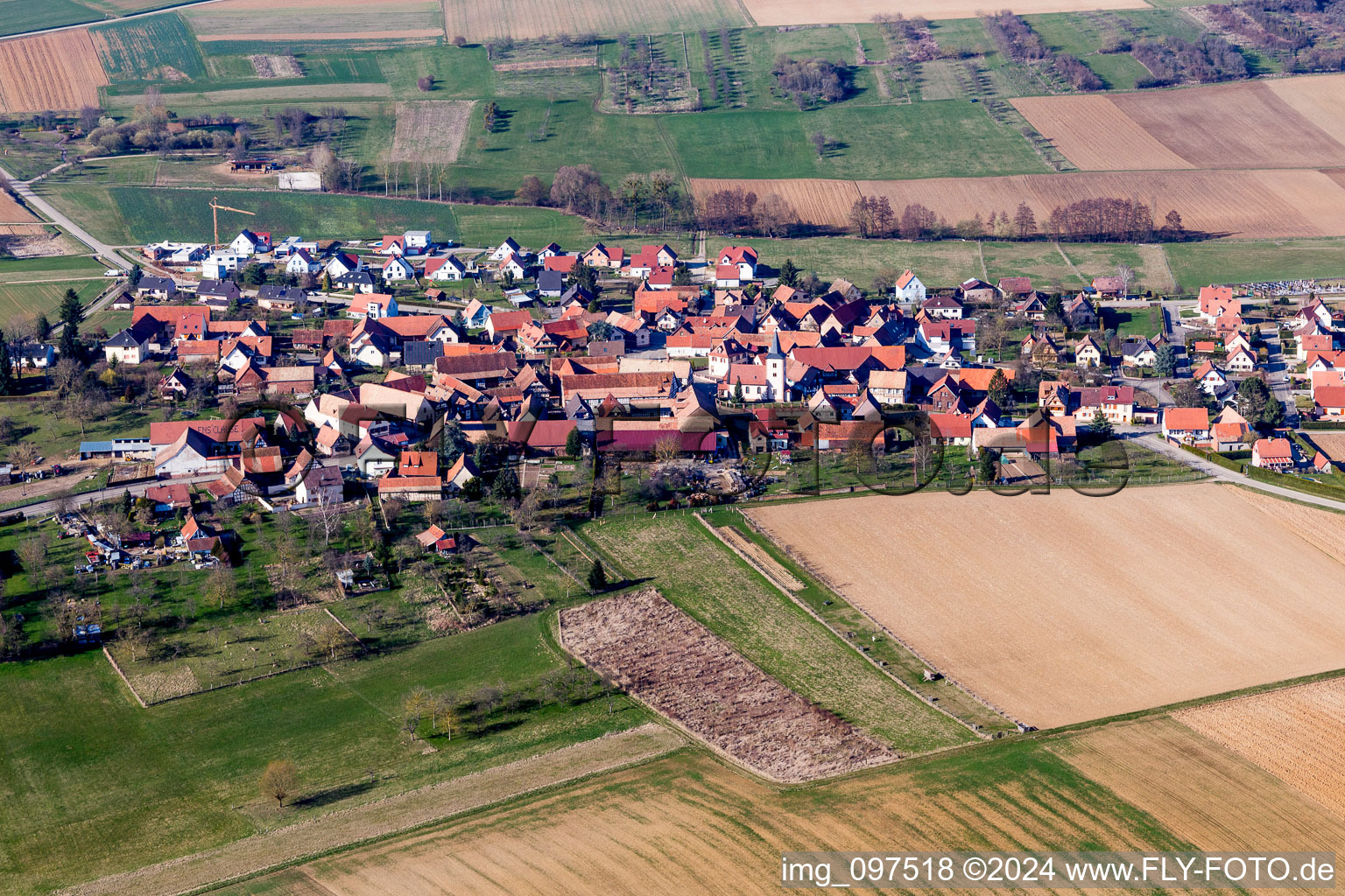 Vue oblique de Ettendorf dans le département Bas Rhin, France