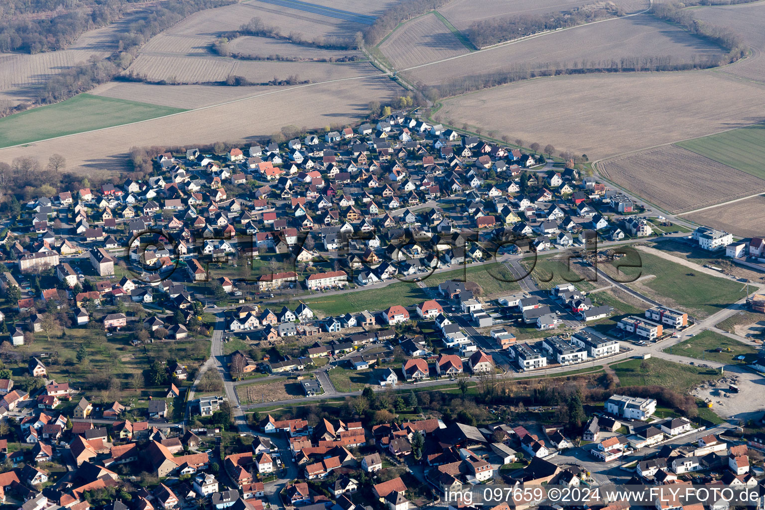 Vue d'oiseau de Gambsheim dans le département Bas Rhin, France