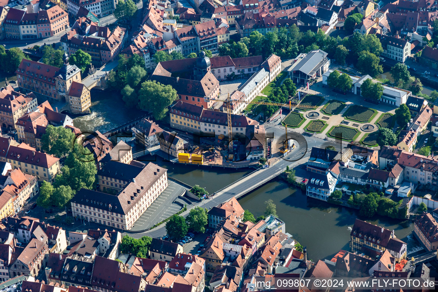 Vue aérienne de Bureau d'arpentage au Bischofsmühlbrücke à Bamberg dans le département Bavière, Allemagne