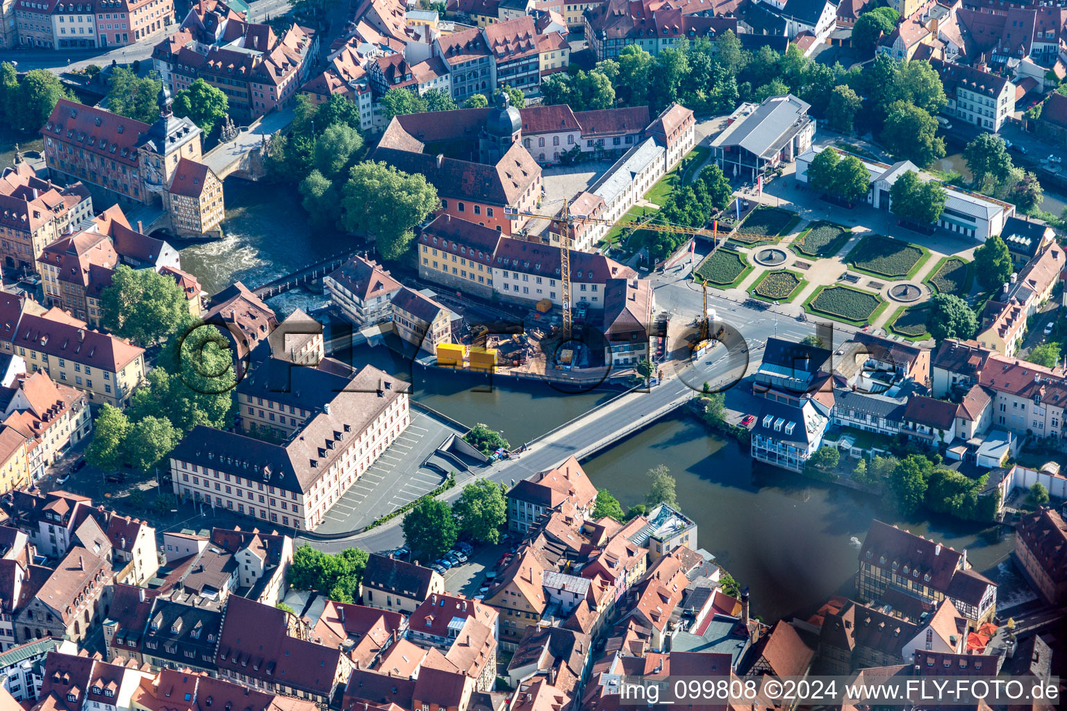 Vue aérienne de Bureau d'arpentage au Bischofsmühlbrücke à Bamberg dans le département Bavière, Allemagne