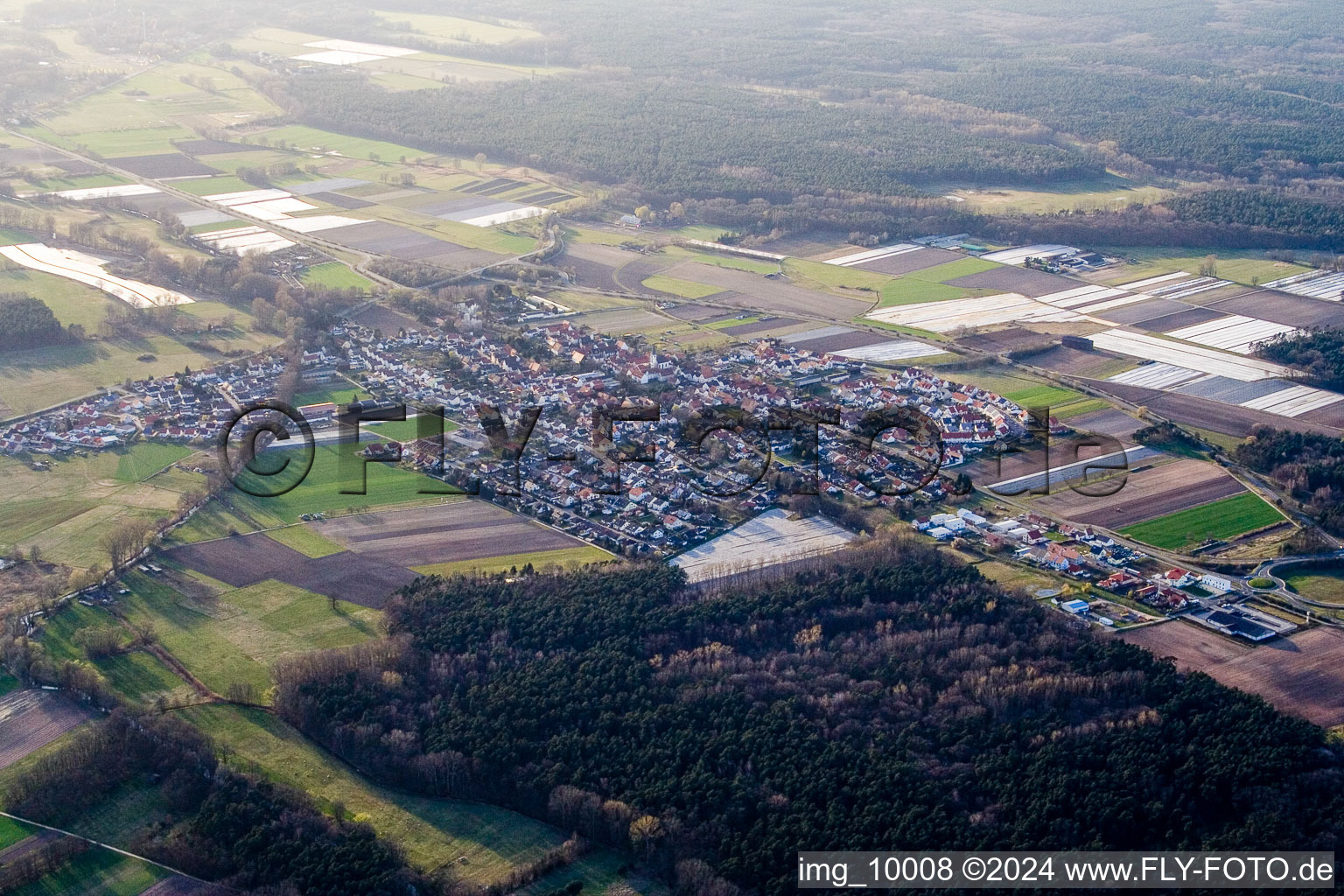 Vue d'oiseau de Dudenhofen dans le département Rhénanie-Palatinat, Allemagne