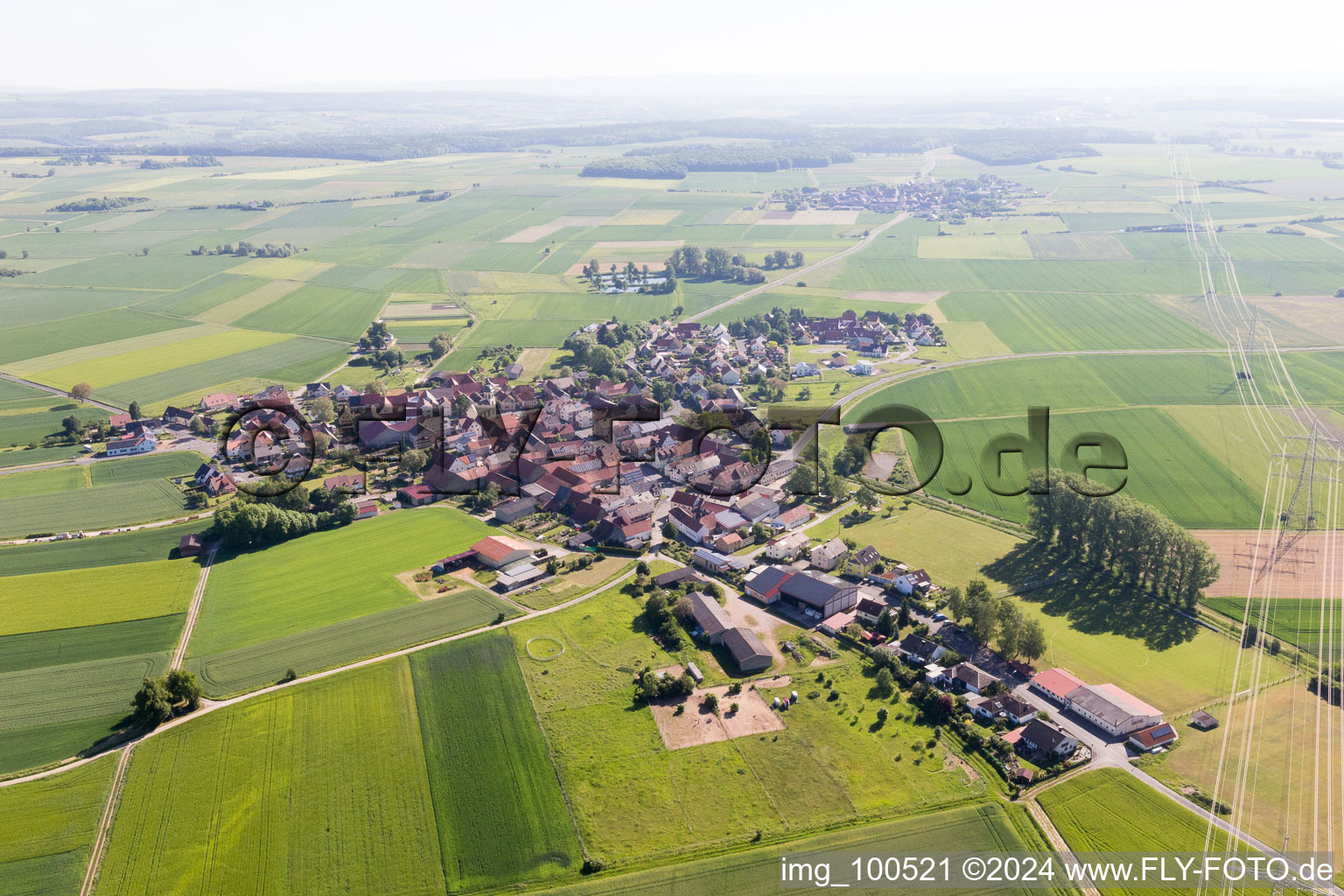 Vue oblique de Dürrfeld dans le département Bavière, Allemagne