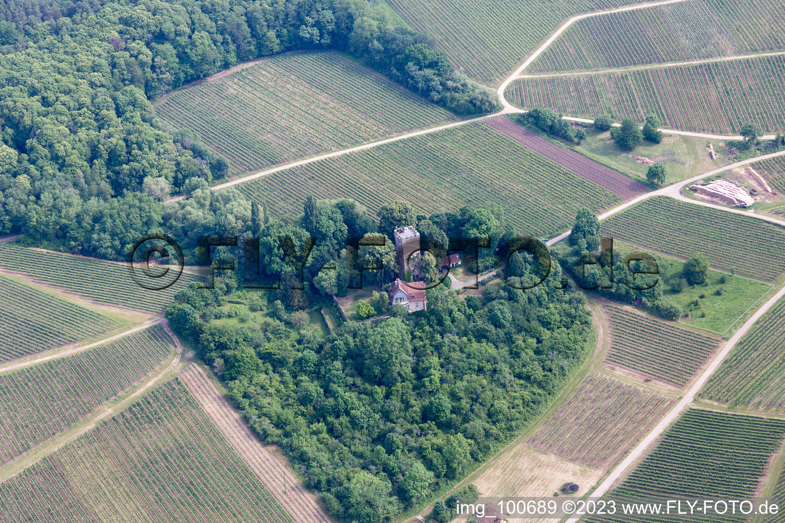 Vue aérienne de Sonnenberg à le quartier Schweigen in Schweigen-Rechtenbach dans le département Rhénanie-Palatinat, Allemagne