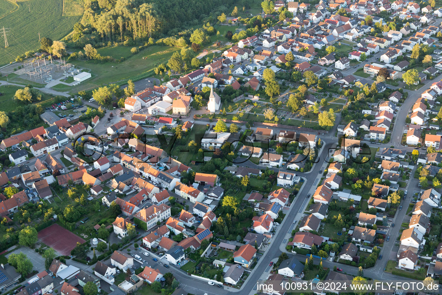 Vue oblique de Quartier Hochstetten in Linkenheim-Hochstetten dans le département Bade-Wurtemberg, Allemagne