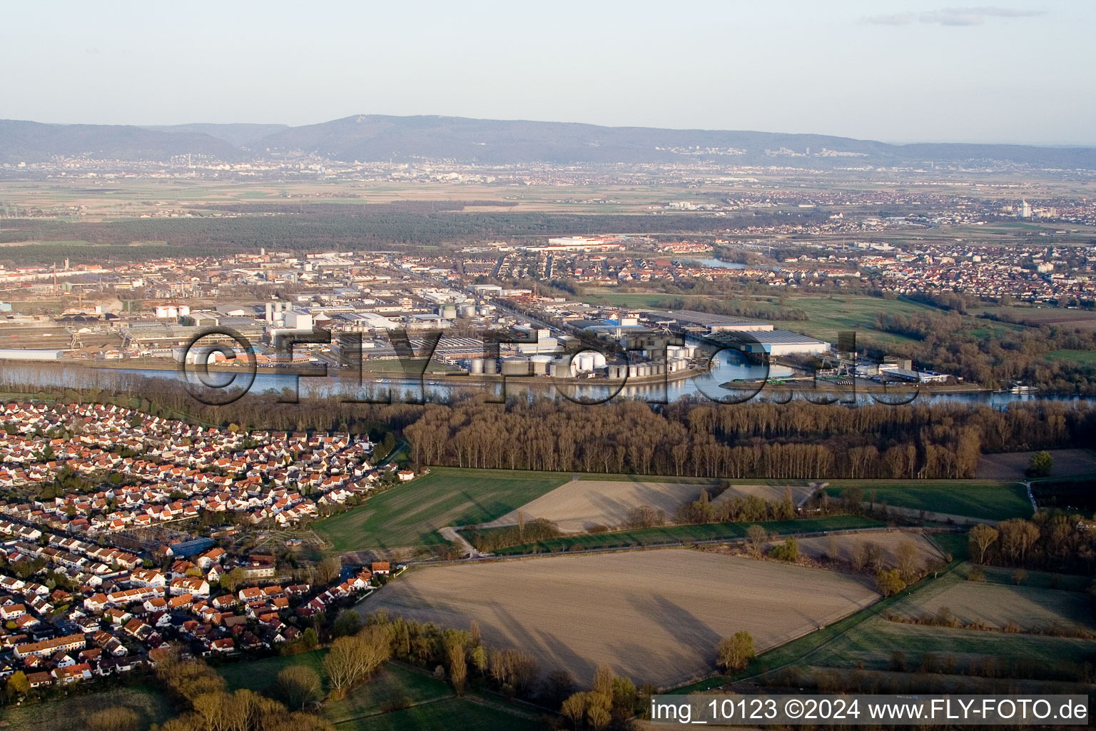 Vue d'oiseau de Altrip dans le département Rhénanie-Palatinat, Allemagne