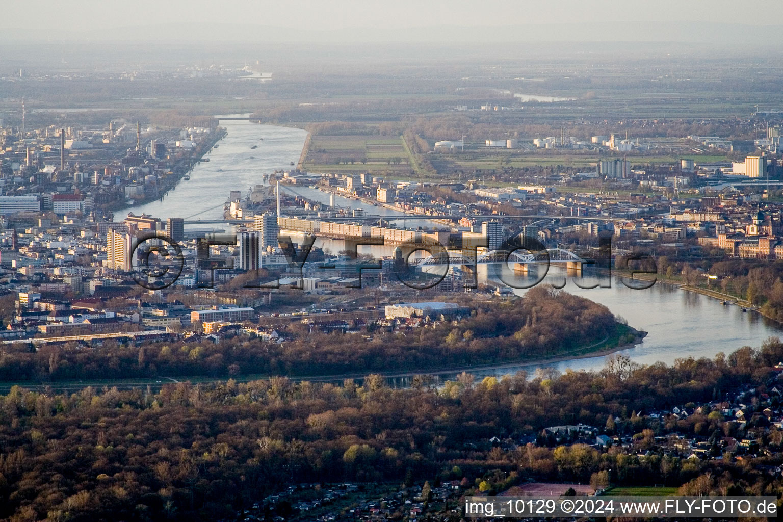 Vue aérienne de Vue sur la ville au bord du Rhin à le quartier Süd in Ludwigshafen am Rhein dans le département Rhénanie-Palatinat, Allemagne