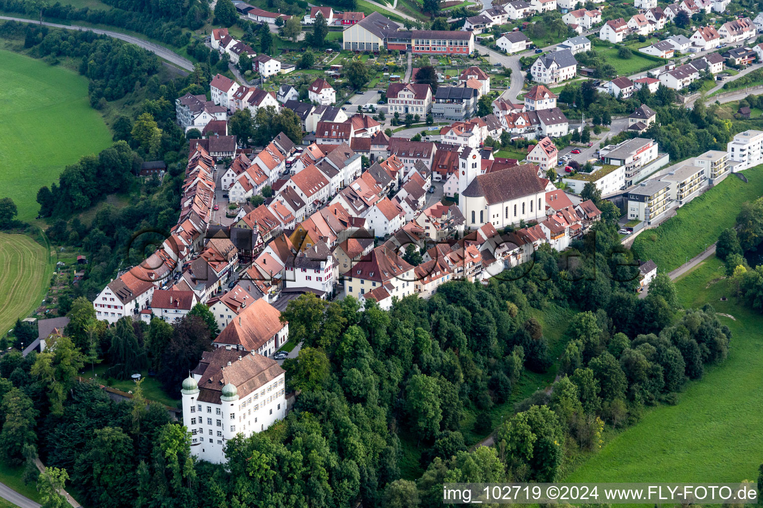 Vue aérienne de Serrure arrière à Mühlheim an der Donau dans le département Bade-Wurtemberg, Allemagne