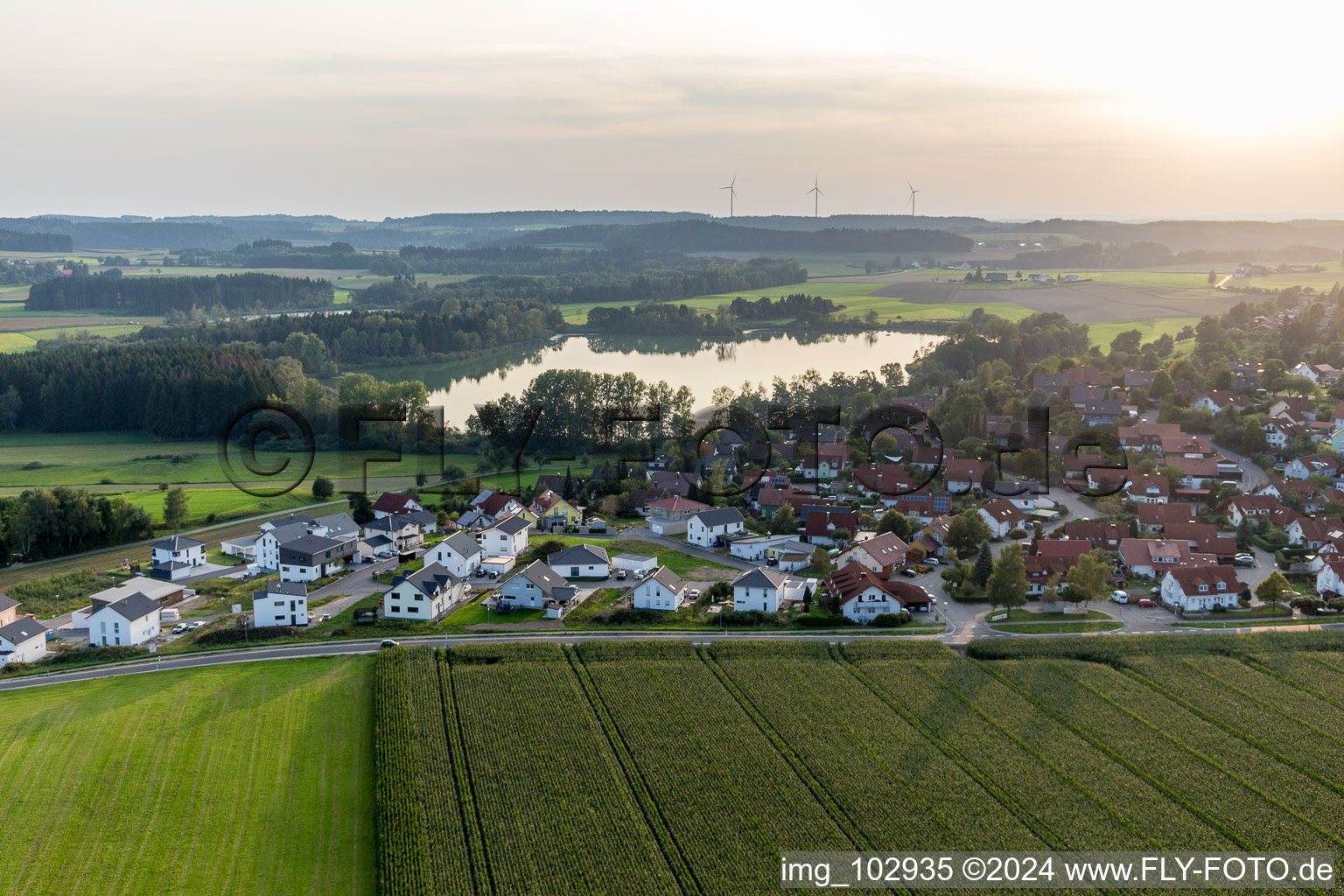 Vue aérienne de Zones riveraines du Ruschweiler et du Volzer See en Ruschweiler à le quartier Ruschweiler in Illmensee dans le département Bade-Wurtemberg, Allemagne