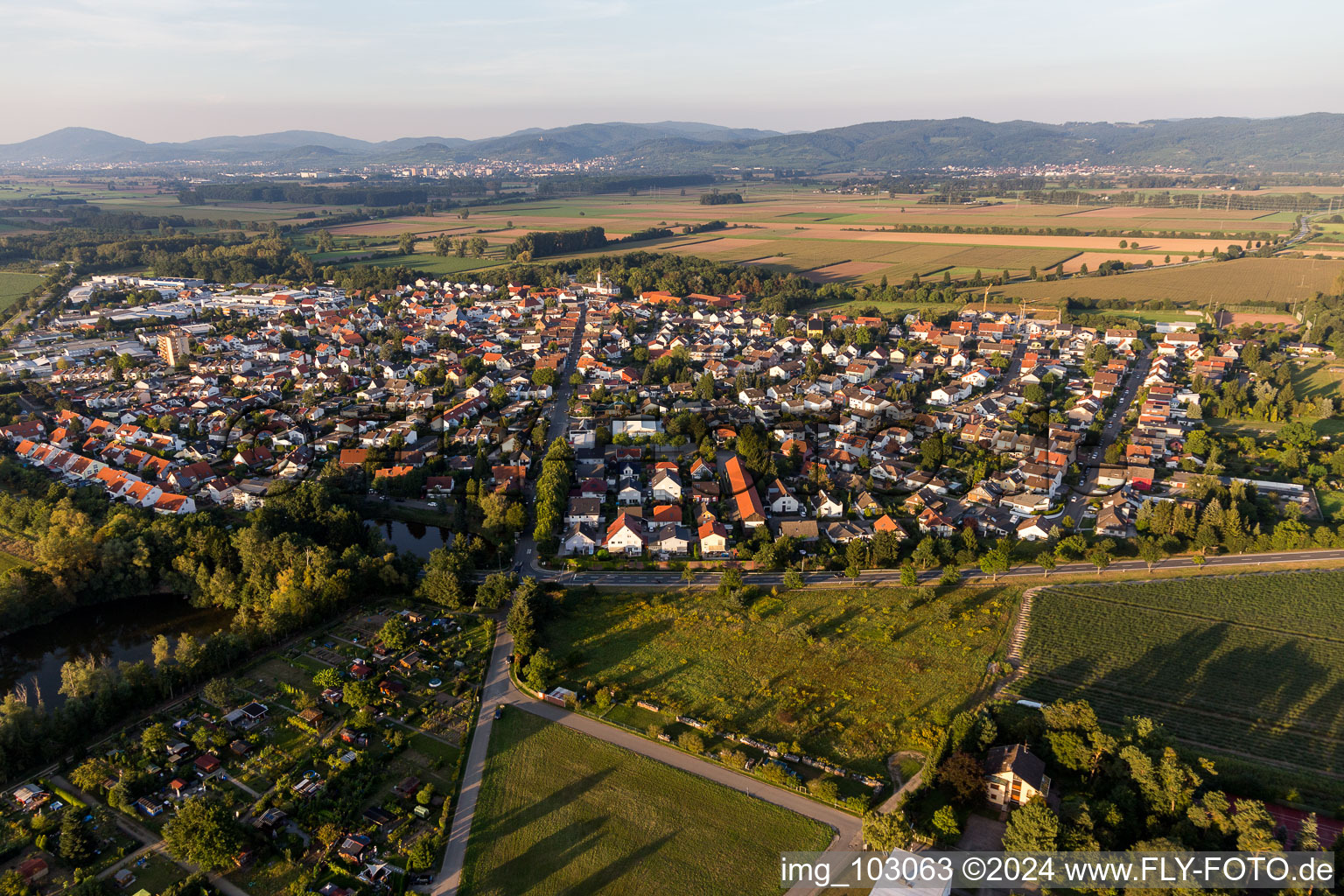 Photographie aérienne de Du sud-ouest à le quartier Hüttenfeld in Lampertheim dans le département Hesse, Allemagne