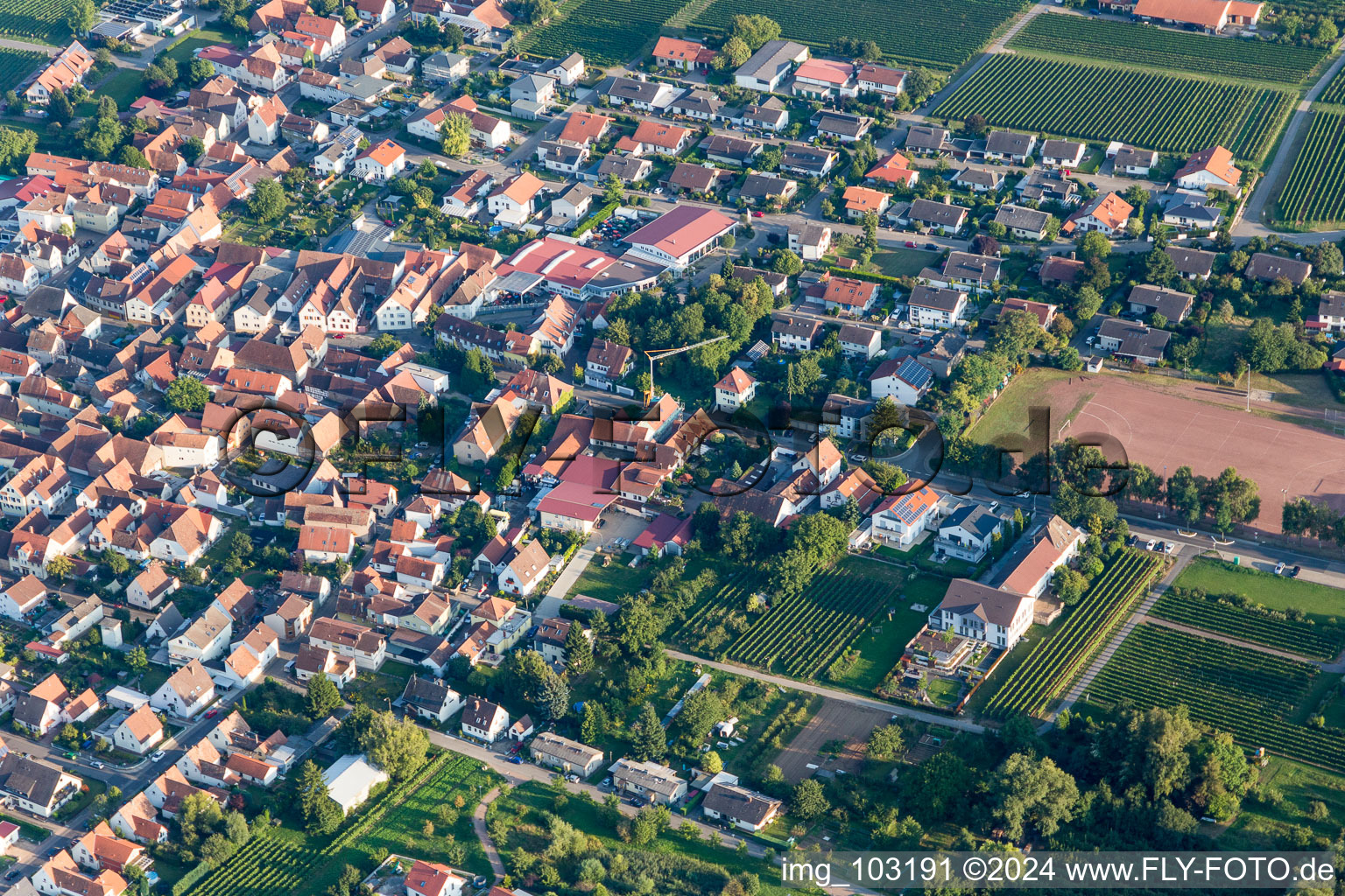 Vue aérienne de Vue des rues et des maisons des quartiers résidentiels à le quartier Nußdorf in Landau in der Pfalz dans le département Rhénanie-Palatinat, Allemagne