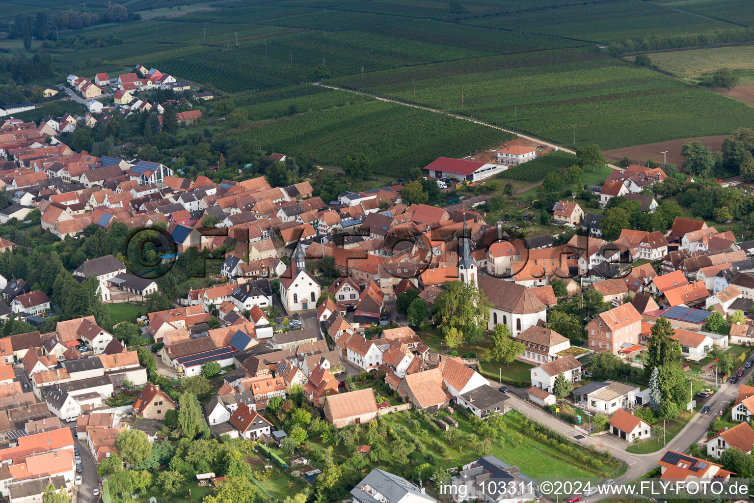 Vue oblique de Göcklingen dans le département Rhénanie-Palatinat, Allemagne