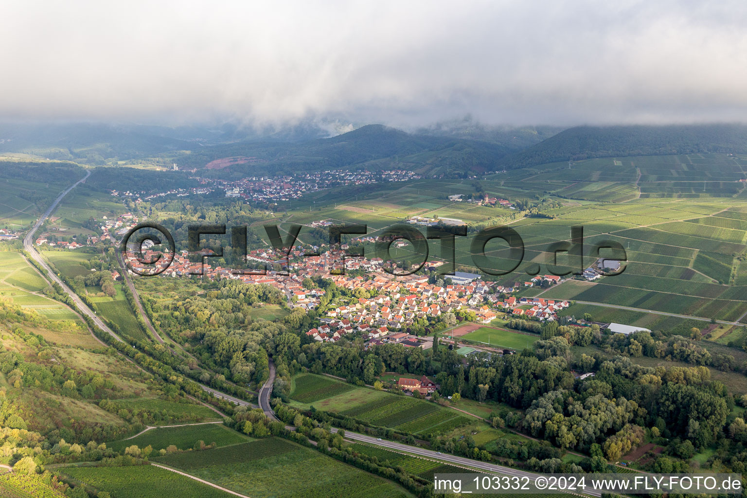 Vue aérienne de Siebeldingen dans le département Rhénanie-Palatinat, Allemagne