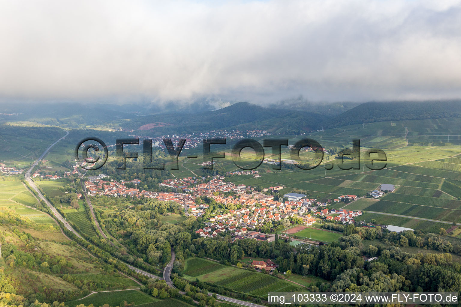 Photographie aérienne de Siebeldingen dans le département Rhénanie-Palatinat, Allemagne