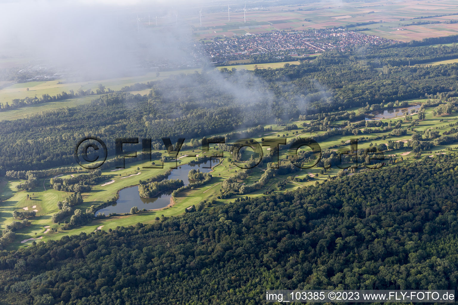 Terrain de golf à Essingen dans le département Rhénanie-Palatinat, Allemagne depuis l'avion