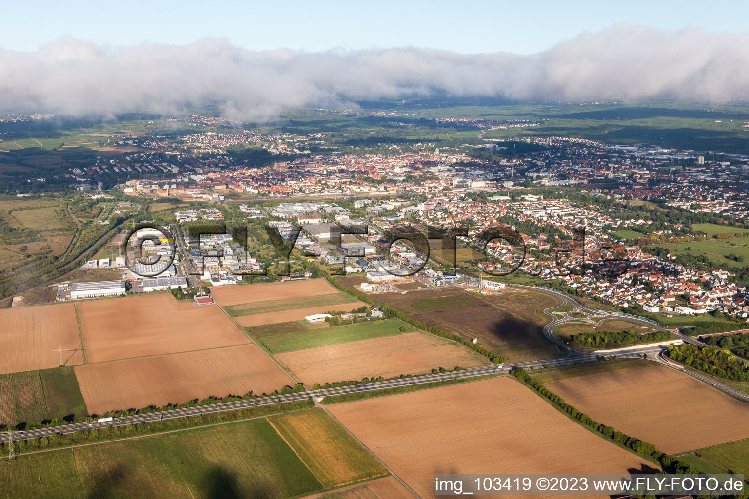 Vue aérienne de LD Queicheim à le quartier Queichheim in Landau in der Pfalz dans le département Rhénanie-Palatinat, Allemagne