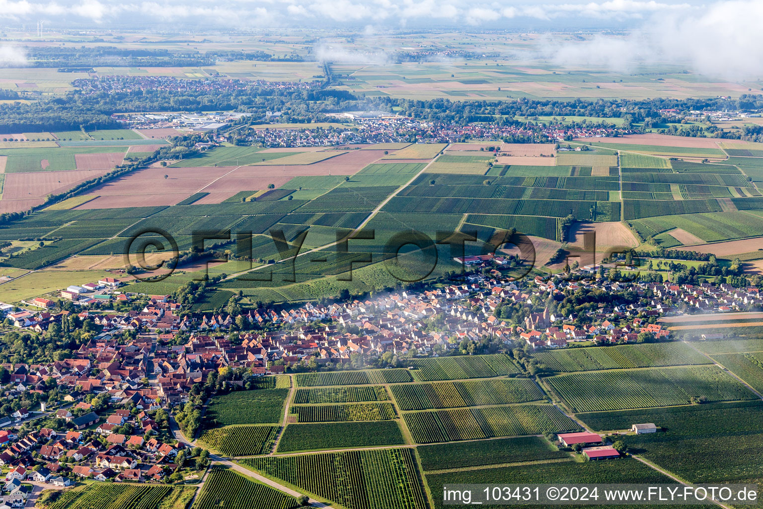 Insheim dans le département Rhénanie-Palatinat, Allemagne depuis l'avion